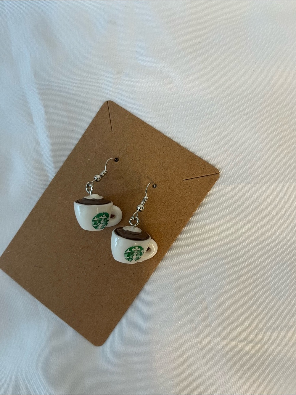 Coffee Cup Dangle Earrings with Green Logo